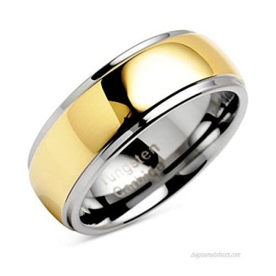 100S JEWELRY Engraved Personalized Tungsten Rings For Men Women Wedding Band Two Tones Gold Mirror Finish Sizes 6-16