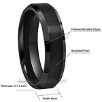 CROWNAL 6mm 8mm 10mm Black Tungsten Wedding Band Ring Engraved I Love You Men Women Brushed Finish Beveled Edges Size 4 to 17