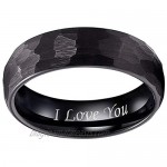Crownal 6mm 8mm Black Hammered Tungsten Wedding Couple Bands Rings Men Women Matte Hammer Brushed Finish Engraved I Love You Size 5 To 17
