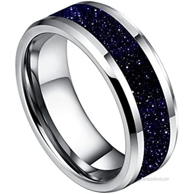 DOUX 8mm Tungsten Carbide Ring for Men 0pal Wood Inlay Wedding Band Comfort Fit