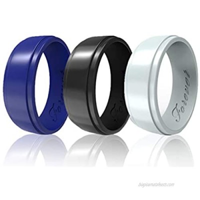 Elegant Glossy Silicone Wedding Ring for Men. Thin  Comfortable  Durable Rubber Wedding Bands. Gift Bag and Silicone Keychain Included.