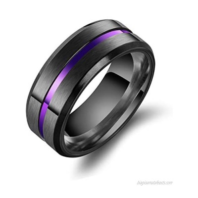 ENHONG 8mm Stainless Steel Matte Brushed Wedding Band Rings for Men Black Blue Purple Gold Colors Available