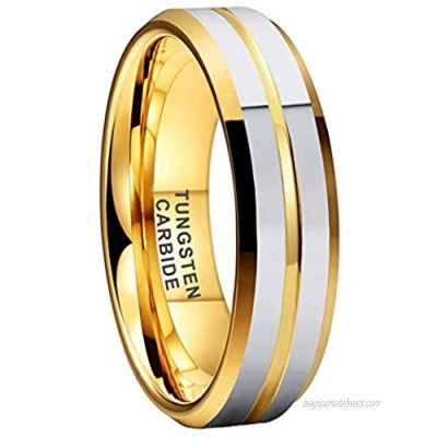iTungsten 6mm 8mm Gold/Rose Gold/Gunmetal Tungsten Rings for Men Women Wedding Bands Beveled Edges Brushed Polished Shiny Comfort Fit