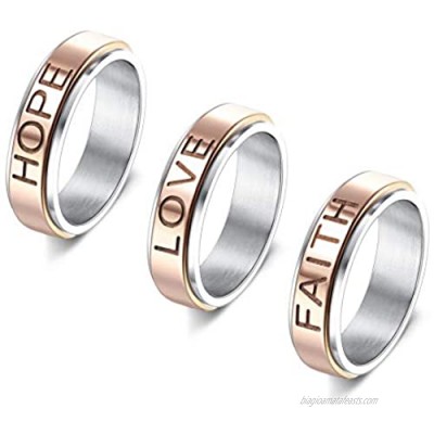 Jewenova 3Pcs Stainless Steel Fidget Spinner Rings Set for Women Men Fidget Band Cool Rings 6MM Wide Love Faith Hope Inspirational Wedding Pormise Band Ring Set