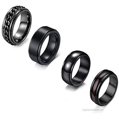 JEWPARK 4Pcs Stainless Steel Fidget Band Rings for Women Mens Cool Spinner Rings Wedding Pormise Band Ring Set Size 7-11