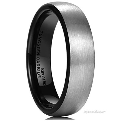 King Will Basic Men's Black Domed Brushed Tungsten Carbide Ring Wedding Band 2mm/4mm/6mm/8mm