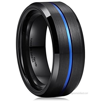 King Will Loop 8mm Tungsten Carbide Wedding Band Thin Groove Engagement Ring for Men Comfort Fit