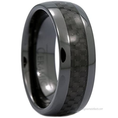 MJ Metals Jewelry 8mm Half Dome Black Ceramic Wedding Ring Carbon Fiber Men Women Band