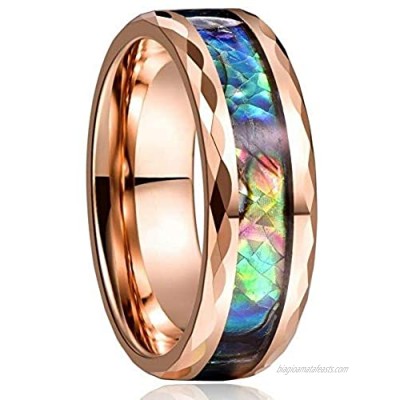 Tungsten Men's Rose Gold Shell Ring Titanium Lavastorm Unisex Wedding Engagement 8mm Faceted Edge Comfort Fit 6-13