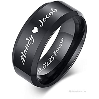 VNOX Customize Personalized Name Date 6MM/8MM Stainless Steel Plain Band Ring Wedding Band Engagement Rings for Men and Women 3 Color Size 6-12