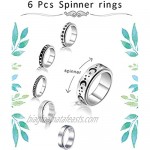 WAINIS 6Pcs Stainless Steel Spinner Ring for Women Men Fidget Band Rings Moon Star Meditation Ring Set for Stress Anxiety Relieving Wedding Promise Size 6-10