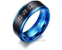 XUANPAI Custom Engraved 8mm Two-Tone BlueTungsten Carbide Wedding Promise Ring Band Size 7-11