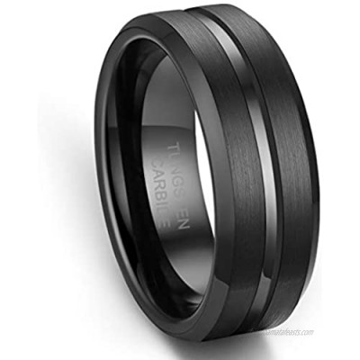 Zoesky 8mm Mens Tungsten Ring Wedding Band Polished Brushed Finish Grooved Center Comfort Fit Black