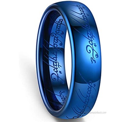 Zoesky Men's 6mm 8mm Tungsten Carbide Ring Lord of The Rings Blue Band Comfort Fit Laser Etched