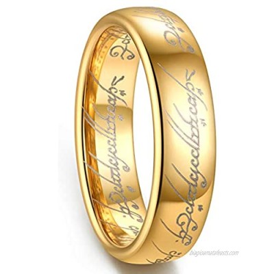 Zoesky Men's 6mm 8mm Tungsten Carbide Ring Lord of The Rings Gold Band Comfort Fit Laser Etched
