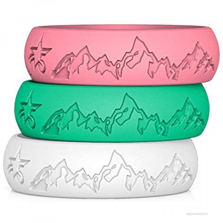 5starzz Premium Quality Fashion Silicone Wedding Ring for Men and Women Rubber Wedding Band Practical and Beautiful Mountains Design Inspired by Nature 8 or 6 mm Wide Comes in a Gift Box