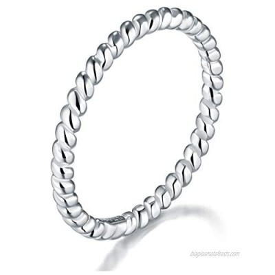 925 Sterling Silver Ring  BORUO Twisted Eternity Band Stackable Rings 2mm Size 4-12