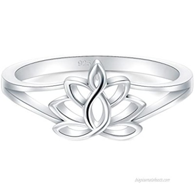 BORUO 925 Sterling Silver Ring  Lotus Flower Yoga High Polish Tarnish Resistant Comfort Fit Wedding Band 2mm Ring