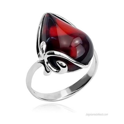 Cherry Amber Sterling Silver Ring