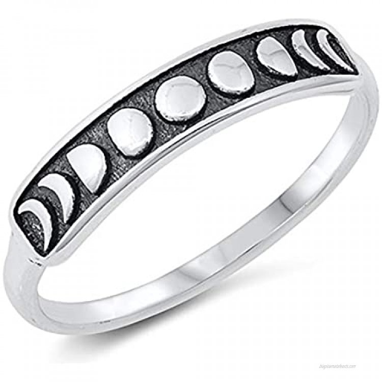 CloseoutWarehouse Oxidized Sterling Silver Moon Phase Band Ring (Sizes 4-12)