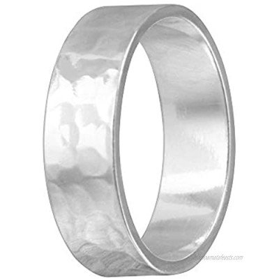 CloseoutWarehouse Rhodium Plated Sterling Silver 6MM Engravable Hammered Wedding Band Ring