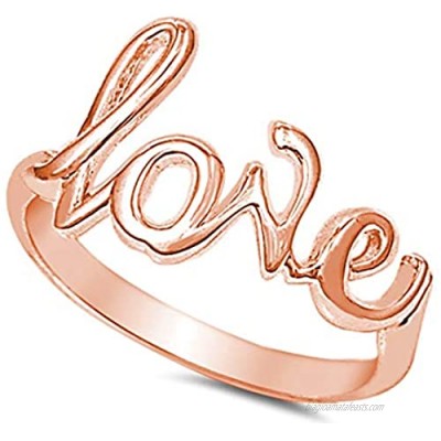 CloseoutWarehouse Sterling Silver Love in Script Ring Silver (Color Options Sizes 2-15)