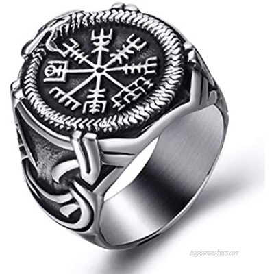Elfasio Viking Rings Valknut Pirate Compass Norse Scandinavian Text Symbol Men Stainless Steel Vintage Jewelry