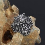 GuoShuang Nordic Viking Amulet Odin face Wolf Geri and Freki Amulet Stainless Steel Ring with Valknut Rune Gift Bag