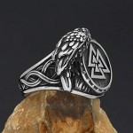 GuoShuang Nordic viking odin symbol valknut Raven amulet Stainless steel Ring With Valknut Gift Bag