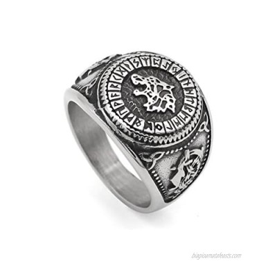 GuoSuang Men 316L Stainless Steel Norse Viking Odin's Wolf Rune Vantage Ring with Gift Bag