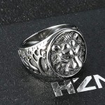 HZMAN Men's Vintage Stainless Steel Ring Lion Head Shield Biker Gold / Silver / Black