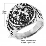 HZMAN Men's Vintage Stainless Steel Ring Lion Head Shield Biker Gold / Silver / Black