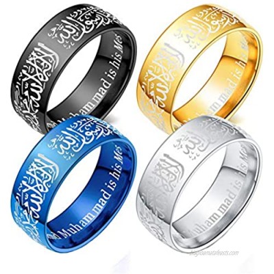 JAJAFOOK 8mm Wide Muslim Allah Islam Ring for Men Women Stainless Steel Black Size 5-12 Jewelry with Gifts Bag