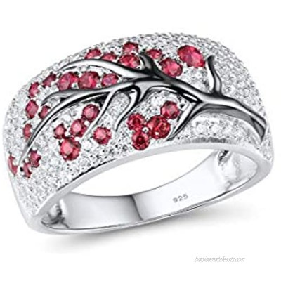 Santuzza 925 Sterling Silver Cherry Tree Ring White Cubic Zirconia Branches Ring Fashion Jewelry for Women (Created Ruby/Green Spinel)