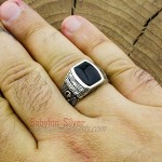 Solid 925 Sterling Silver Onyx Stone Turkish Handmade Leaf Design Luxury Men's Ring