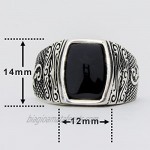 Solid 925 Sterling Silver Onyx Stone Turkish Handmade Leaf Design Luxury Men's Ring