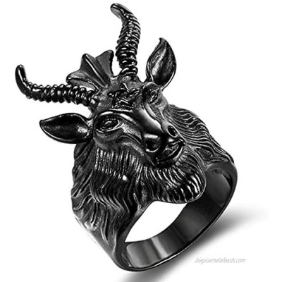 Stainless Steel Satan Worship Ram Goat Head Ring Aries Zodiac Biker Gothic Punk Hiphop