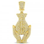 FB Jewels 10K Yellow Gold Mens Round Diamond Money BaG-Hands Charm Pendant 2.00 Cttw
