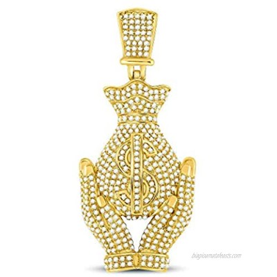 FB Jewels 10K Yellow Gold Mens Round Diamond Money BaG-Hands Charm Pendant 2.00 Cttw