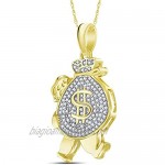 FB Jewels 10K Yellow Gold Mens Round Diamond Money Bag Man Charm Pendant 1/4 Cttw