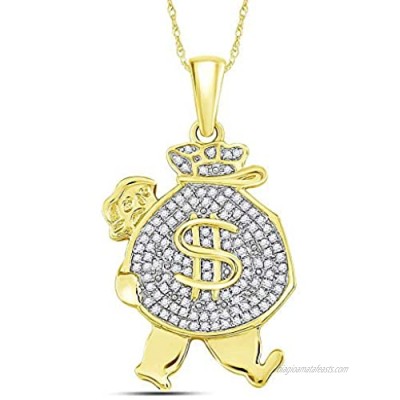 FB Jewels 10kt Yellow Gold Mens Round Diamond Money Bag Man Charm Pendant 1/4 Cttw (I2 clarity; I-J color)