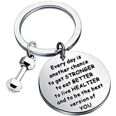 FEELMEM Workout Jewelry Fitness Gift Every Day is Another Chance to Get Stronger Dumbbell Charm Bodybuilding Keychain Weight Lifting Gift for Fitness Lover Personal Trainer