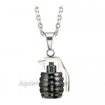 Stainless Steel Grenade Pendant Military Style Mens Necklace (Silver) 21 inches Chain