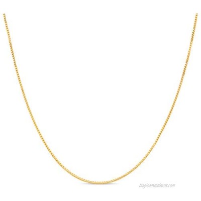 18k Gold over Sterling Silver 1mm Box Chain Necklace Made in Italy 14 Inch