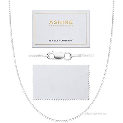 ASHINE 925 Sterling Silver 1mm & 0.8 Italian Box Chain Necklace 16" - 30" with Silver Polishing Cloth