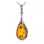 Certificate Genuine Amber Sterling Silver Drop Classic Pendant Necklace Chain 18