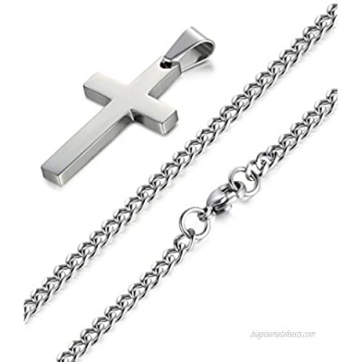 FIBO STEEL Stainless Steel Cross Pendant Chain Necklace for Men Women  22-30 Inches