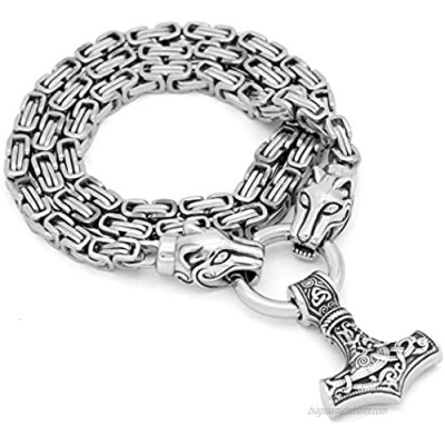 GuoShuang Viking Necklace Men Stainless Steel Wolf mjonirl Necklace Chain for Men with Valknut Gift Bag