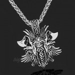 GuoShuang VikingCeltic Men Viking odin face with axe amulet Nordic Pendant necklace with gift bag