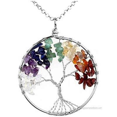 Jovivi Natural Healing Crystals Quartz Tree of Life Necklace 7 Chakras Gemstone Pendant Mother's/Father's Day